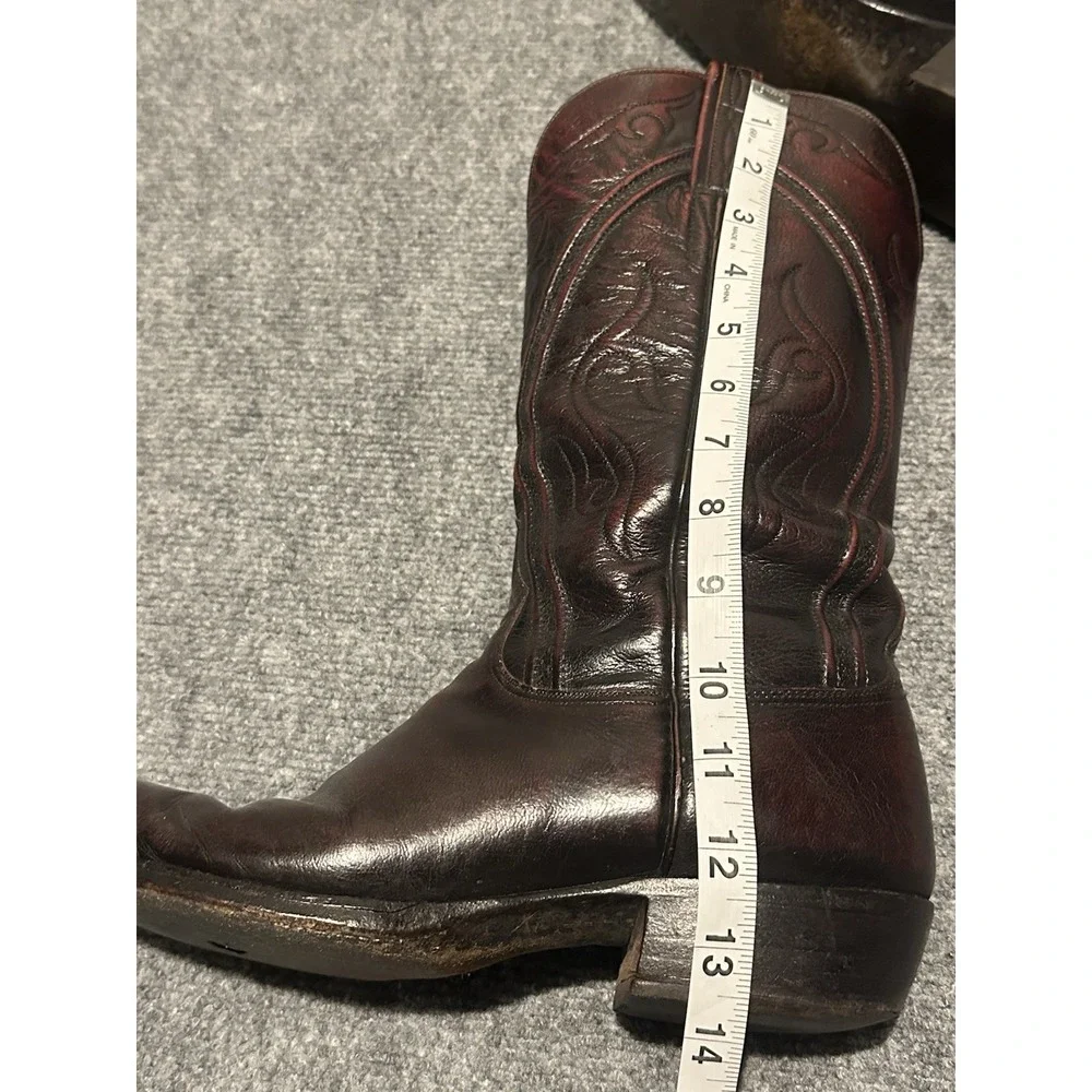 VTG Lucchese Mens 9D Black Cherry Boots French Toe Goat Skin Leather 80s